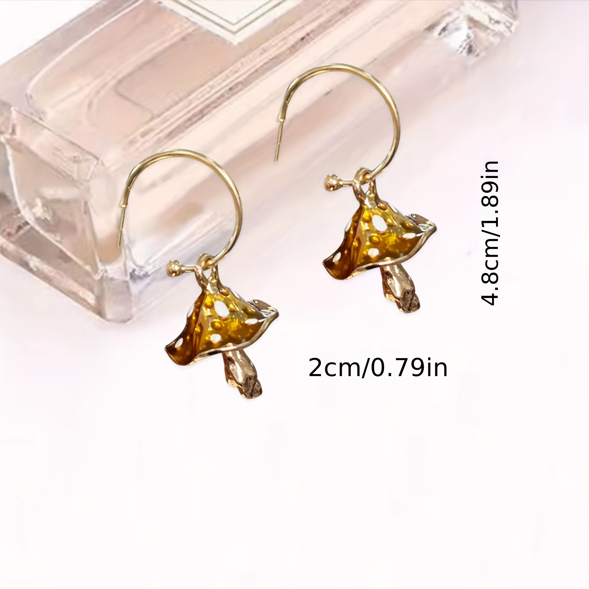 Vintage Mushroom Dangle Earrings Enamel Coating Hypoallergenic
